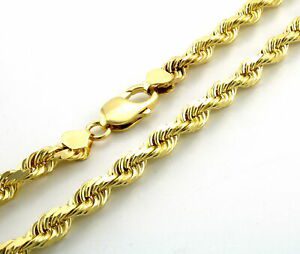 Genuine 10K Yellow Gold 6mm Wide Italian Diamond Cut Rope Chain Necklace 20"-32"