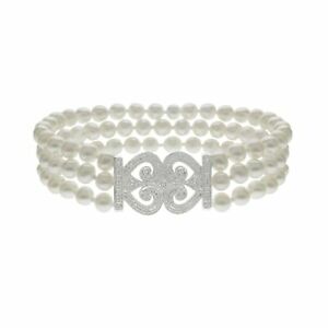 Freshwater Pearl and 1/6 ct Diamond Bracelet in 14K White Gold