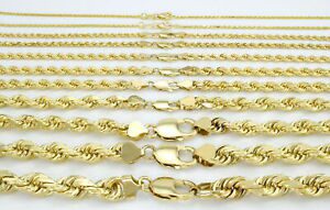 Real 10K Yellow Gold 2mm to 7mm Diamond Cut Rope Chain Pendant Necklace 16"- 32"