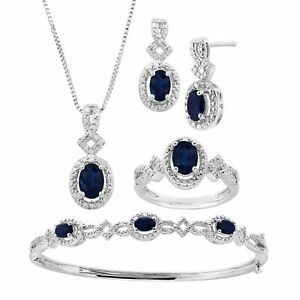 5 ct Created Sapphire 4-Piece Jewelry Set with Diamonds in 14K Gold-Plated Brass