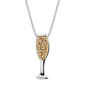 Crystaluxe Champagne Flute Pendant with Swarovski Crystals in Sterling Silver