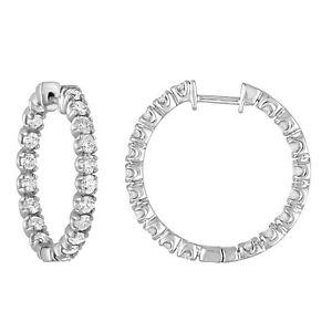 3 cttw Certified I1-I2 Clarity 14K White Gold Diamond Inside Out Hoop Earrings