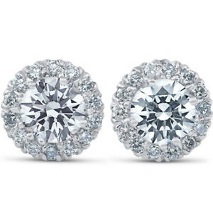 G-SI 2.70 Ct Round Halo Diamond Studs 14k White Gold Enhanced 10.9mm