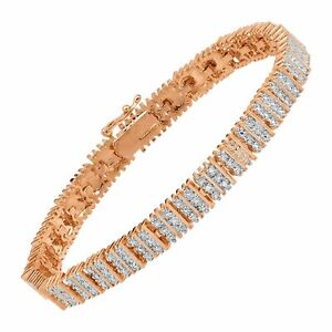 Square Link Tennis Bracelet with Diamonds in 14K Plated Brass