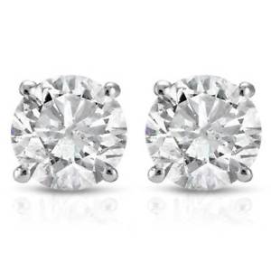 1/2Ct Round Genuine Diamond Studs Earrings in 14K White Or Yellow Gold