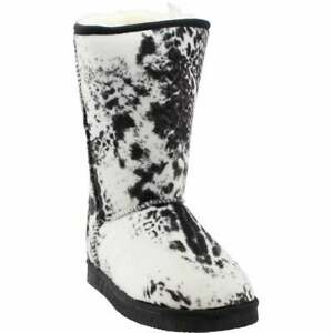 Betty Lu Sheepskin Mid-Calf Boots - White Leopard - Shearling - Womens