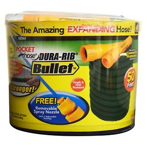 As Seen On TV Bulbhead Pocket Hose Dura-Rib Bullet Expanding Garden Hose 50ft