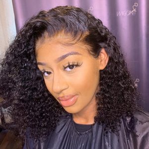 BAISI Curly Lace Front Human Hair Wigs With Baby Hair Indian Virgin Hair Short Curly Bob Wigs Lace Front Human Hair Wigs