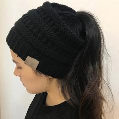 20 Colors Ponytail Beanie Women Stretch Knitted Crochet Beanies Winter Hats For Women Hats Cap Warm Lady Messy Bun Wholesale