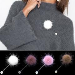 2019 new cute Charm Simulated Pearl Brooch Pins For Women Korean Fur Ball Piercing Lapel Brooches Collar Jewelry Gift Kids Girls