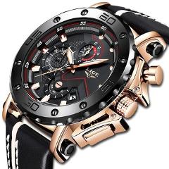 2019LIGE New Fashion Mens Watches Top Brand Luxury Big Dial Military Quartz Watch Leather Waterproof Sport Chronograph Watch Men