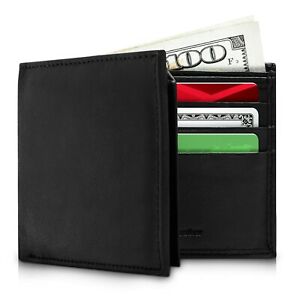 Genuine Leather RFID Blocking Bifold Wallet For Men With Flip-Up ID Window