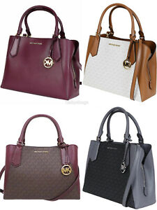 Michael Kors Kimberly Large East West Satchel Brown Merlot Vanilla Black Rose