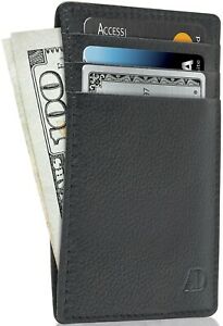 New Genuine Leather Slim Card Holder Wallets For Men - Minimalist RFID Blocking