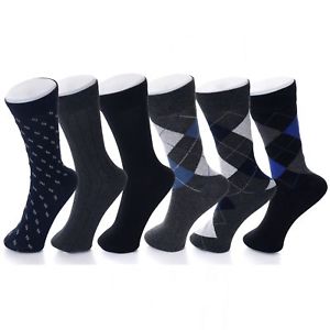 Alpine Swiss 6 Pack Mens Cotton Dress Socks Mid Calf Argyle Pattern Solids Set