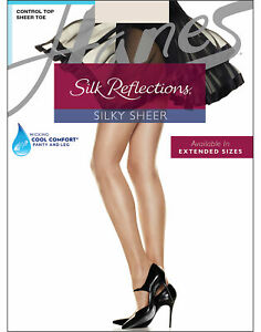 Hanes Pantyhose 4Pack Silk Reflections Cool Comfort Control Sheer Toe Sandalfoot