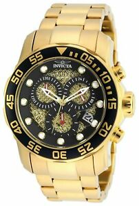 Invicta Men's Pro Diver 19837 Quartz Chronograph 18K Gold Ion-Plated SS Watch