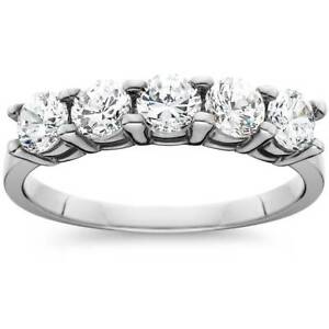 1ct Five Stone Genuine Round Diamond Wedding Anniversary Ring 14K White Gold