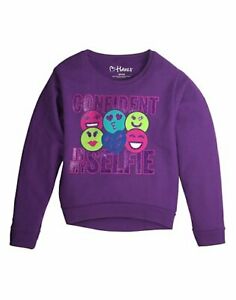 Hanes Girl Crewneck Sweatshirt High-Low Animal Selfie Unicorn Ribbed Cuffs Waist