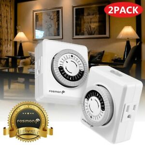 2x Indoor 24-Hour Mechanical Outlet Timer Light Plug In Switch 2 or 3 Prong ETL