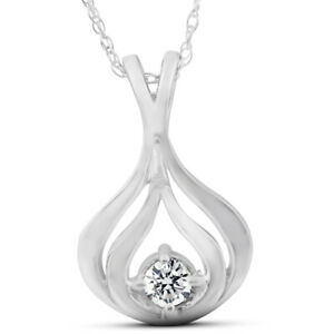 Solitaire 1/10 Ct Diamond Pendant Necklace 10K White Gold