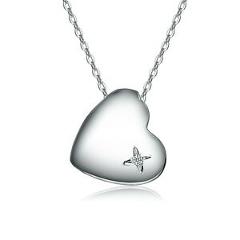 Rozzato Rhodium Plated Heart Pendant Necklace With Diamond