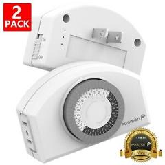 2x Indoor 24 Hour Daily Mechanical 2 Prong Outlet Light Timer Plug In Switch ETL