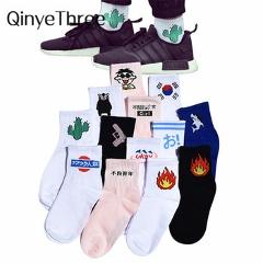 Women Daily Socks Harajuku Korea Japanese Cotton Kitten Flame Ulzzang Socks Men Chinese Cactus Gun Shark Alien Christmas Socks