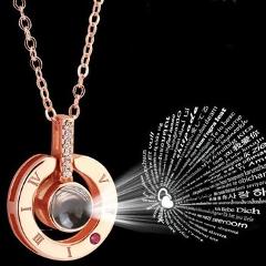 Alloy Love Pendant 100 Languages I Love You Shaking Sounds with Projection Clavicle Chain Sweater Necklace