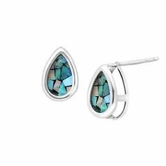 Natural Mosaic Blue Opal Teardrop Stud Earrings in Sterling Silver