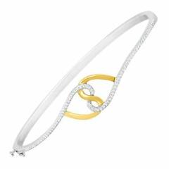 1/3 ct Diamond Double Heart Bangle Bracelet in Sterling Silver & 14K Gold