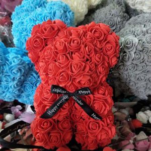 25cm Valentine Rose Bear Heart Flower Gift For Girlfriend Birthday Wedding Artificial Party Home Decor Wine Red Pink