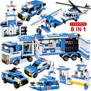 1122pcs 8IN1 SWAT City Police Truck Car Building Blocks Compatible Legoinglys City Police Station Bricks Toys for Boys Children