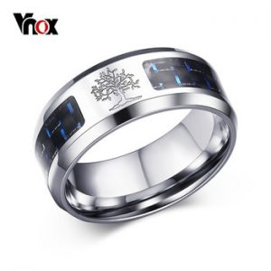 Vnox 8mm Tree Of Life Carbon Fiber Rings For Men Stainless Steel Male Alliance Casual Wedding Bands Jewelry USA Warehouse