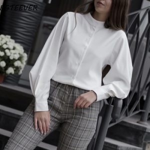 Vintage Lantern Sleeve Autumn Winter Thicken Women Shirt Blouses Single Breasted Blouse Female Loose Shirts Tops blusas mujer