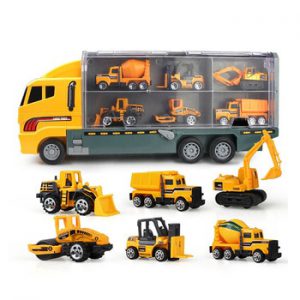 Big Truck & 6PCS Mini Alloy Diecast Car Model 1:64 Scale Toys Vehicles Carrier Truck Engineering Car Toys For Kids Boys }