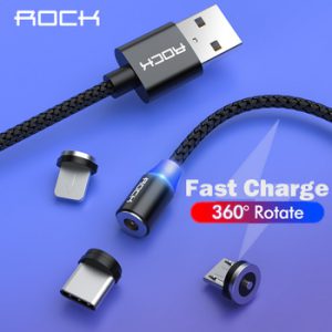 ROCK Fast Charge Magnetic Cable Type C Micro Usb Fast Charging Usb C LED Light For iPhone Xiaomi Huawei Phone 1M Magnet Charger