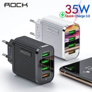 ROCK Quick Charge 3.0 Phone Charger 4 Port USB 35W QC 3.0 Fast charger For iPhone 11 Xiaomi Huawei Wall Travel Charger Adapter