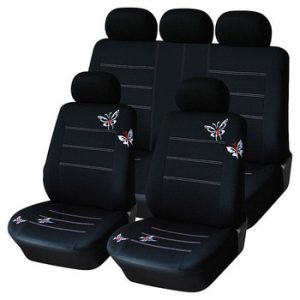 AUTOYOUTH Butterfly Embroidery Car Seat Cover Set Universal Fit Most Car Interior Accessories Black Seat Covers Car Accessories