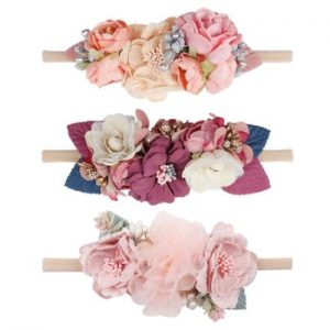 IBOWS Hair Accessories Lovely Baby Headband Fake Flower Nylon Hair Bands For Kids Artificial Floral Elastic Head Bands Headwear