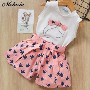 Melario print Kids Girls Clothing Sets Dot Summer Baby Girls Clothes Sleeveless T-Shirt Shorts Suit 2Pcs Children Clothes Suits