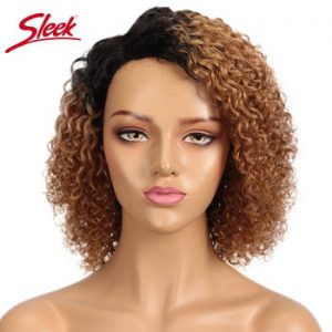 Sleek Brazilian Part Lace Bob Wig Kinky Curly Human Hair Wig Ombre Remy Human Hair Wigs For Women Short Curly Wig Free Shipping