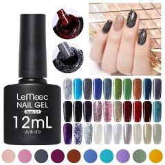 LEMOOC 12ml Colorful Nail Gel Polish Glitter Sequins Purple Red Silver Colors Soak Off UV Gel Varnish for Nail Art Design