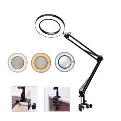 NEWACALOX Flexible Desk Large 5X USB LED Magnifying Glass 3 Colors Illuminated Magnifier Lamp Loupe Reading/Rework/Soldering