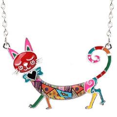 Bonsny Statement Maxi Enamel Kitten Cat Choker Necklace Alloy Pendant Chain Collar Animal Pets  Accessories Jewelry For Women