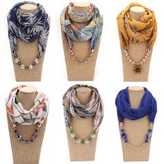 woman's scarf handkerchief chiffon hijab Jewelry Necklace Resin Beads Pendant Scarves Bohemia Head Scarf HONGHUACI Free Shipping