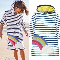 SAILEROAD Rainbow Embroidery Girls Hoodies Dress for Children Tops Clothes Autumn Winter Kids Long Sleeve Hoody Dresses