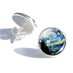 Dropshipping Stud Earrings Van Gogh Art Oil Painting Picture Glass Cabochon Silver Plated Earrings Women Jewelry Christmas Gifts