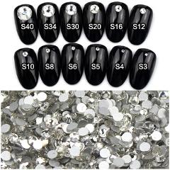 Crystal Clear Glass Nail Art Rhinestones ss3 ss4 ss5 ss6 ss8 ss10 ss12 ss16 ss20 ss30 ss34 Crystal Nails Non HotFix Decorations