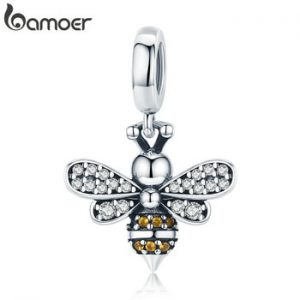 BAMOER Genuine 925 Sterling Silver Crystal Bee Crystal Charm fit Women Charm Bracelets DIY Jewelry Girlfriend Gift SCC821